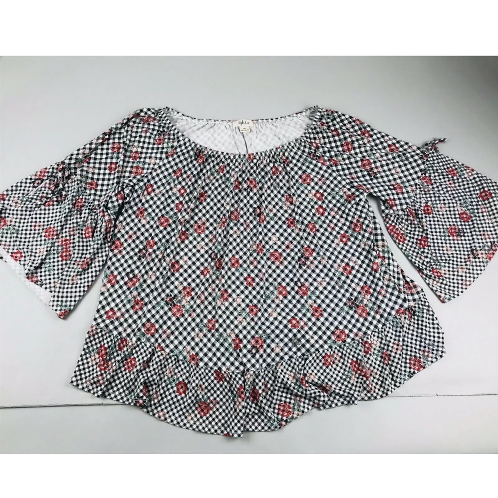 Style Co 3/4 Bell Sleeve Slits Floral Blouse SZ XL